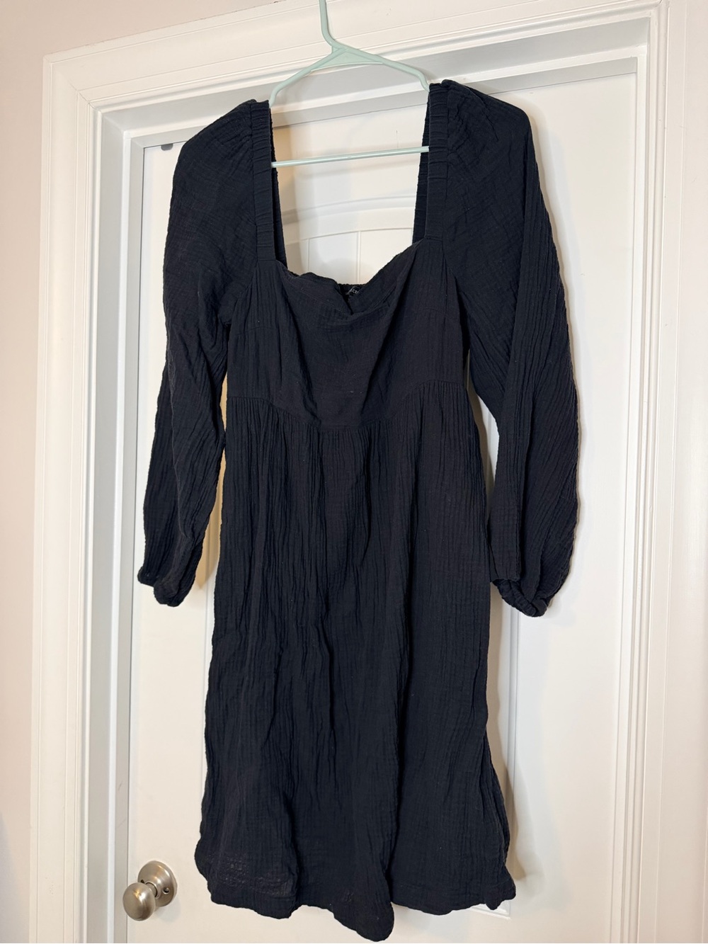 J. Crew Black Long Sleeve Square-Neck Midi Dress